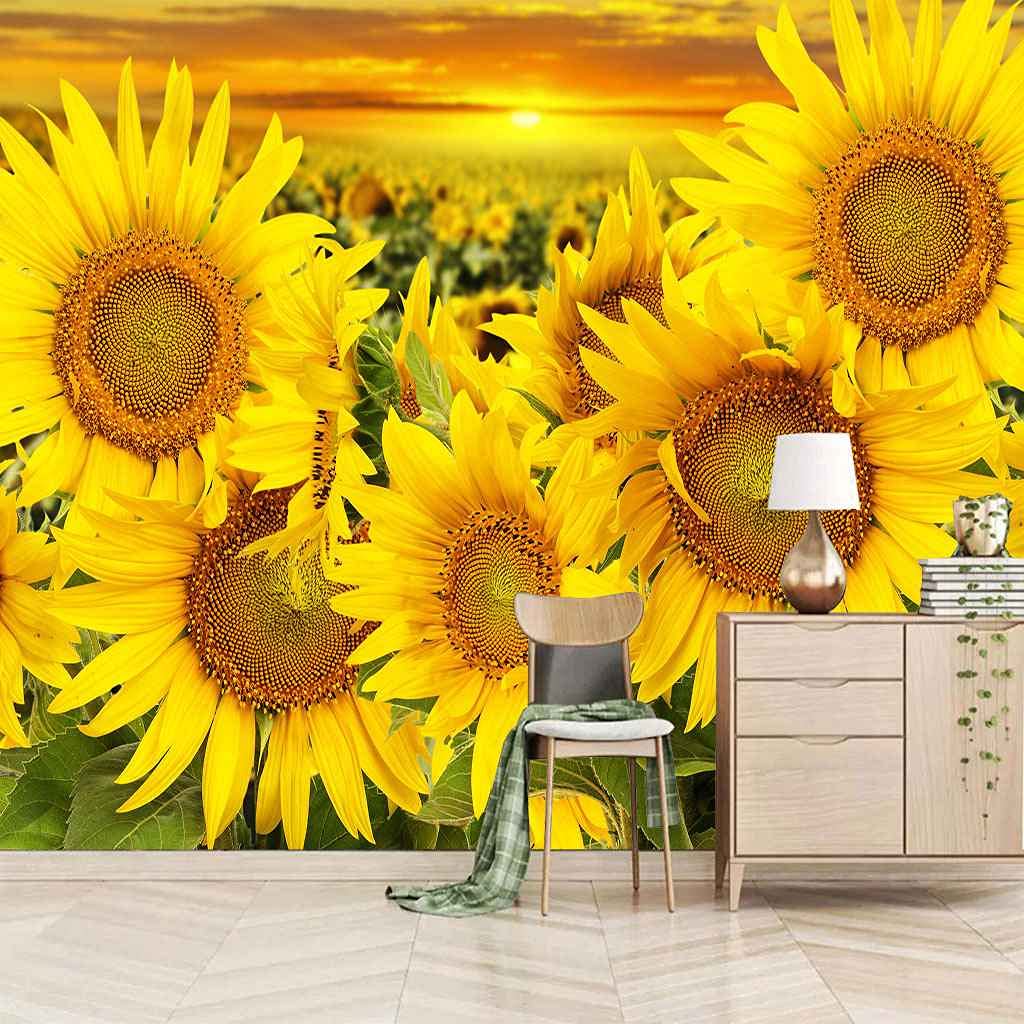 Canevas Papier Peint 3D Fleur Jaune Revêtement Mural Haute Qualité
