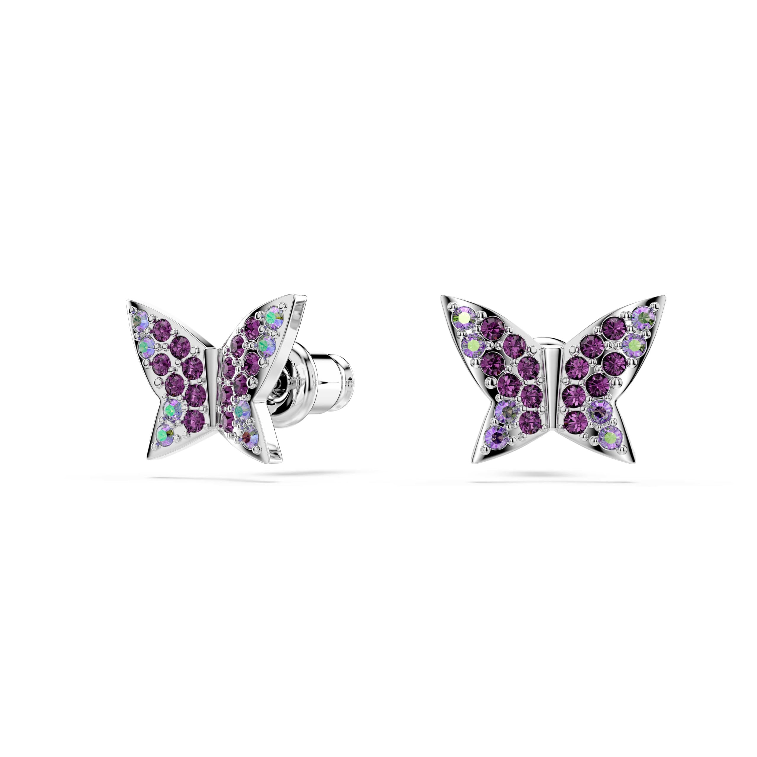 Swarovski Idyllia Orecchini A Bottone, Taglio Rotondo, Farfalla, Viola, Placcato Rodio