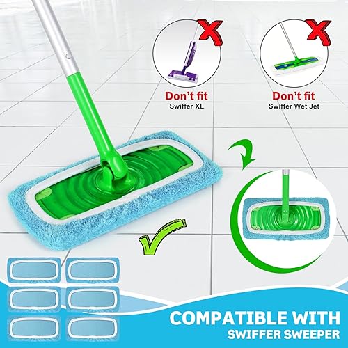 Miniatura 2 de Almohadillas de microfibra reutilizables compatibles con trapeador Swiffer, almohadillas lavables para uso húmedo y seco, almohadilla de fregona