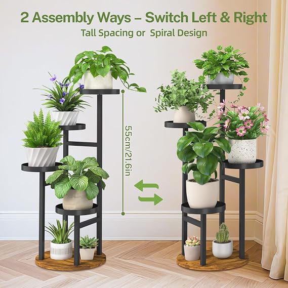 iDavosic.ly 4 Tier Plant Stand Indoor, Corner Tiered Holder Shelf, Brown