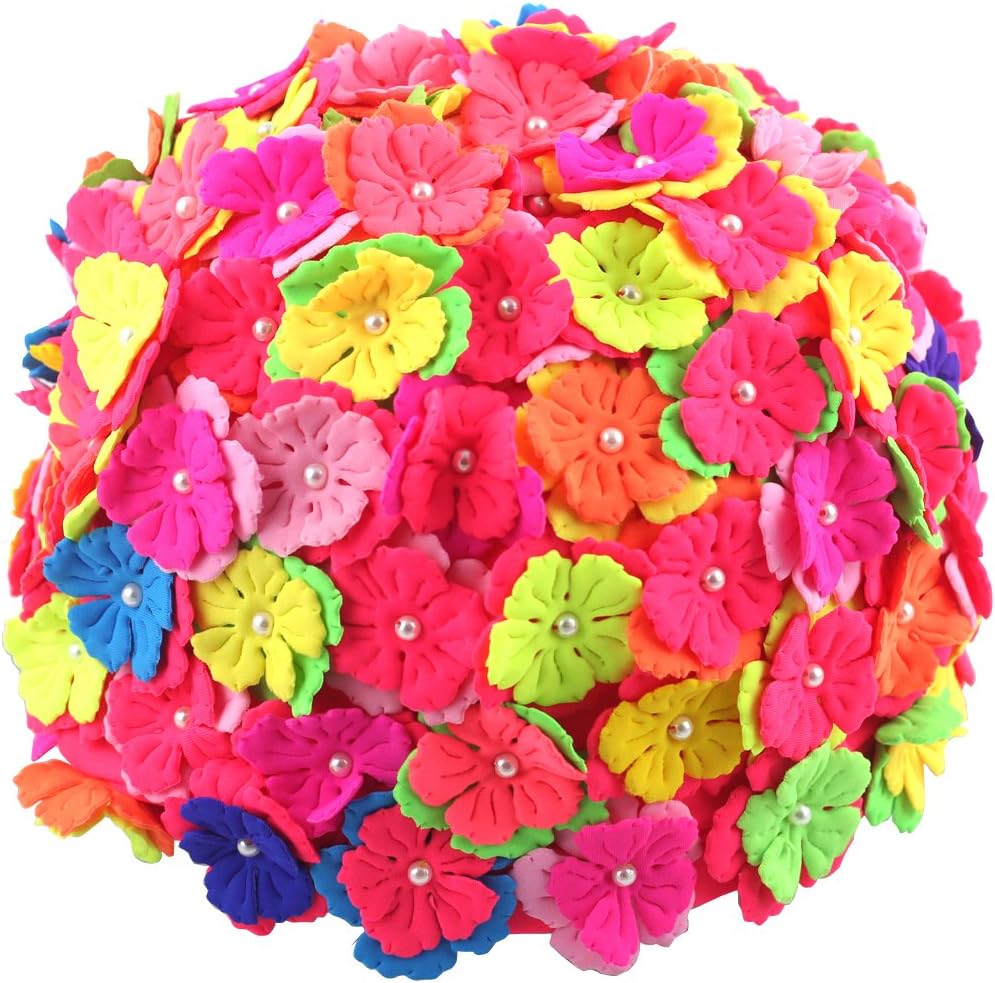 USANDY Fashion Handmade Sewing Pearl Three-Dimensional Petals Ear Cover Ladies Long Hair Flowers Swim Cap Waterproof Bathing Hat (Pink)