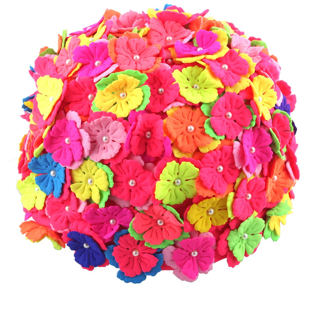 USANDY Fashion Handmade Sewing Pearl Three-Dimensional Petals Ear Cover Ladies Long Hair Flowers Swim Cap Waterproof Bathing Hat (Pink)