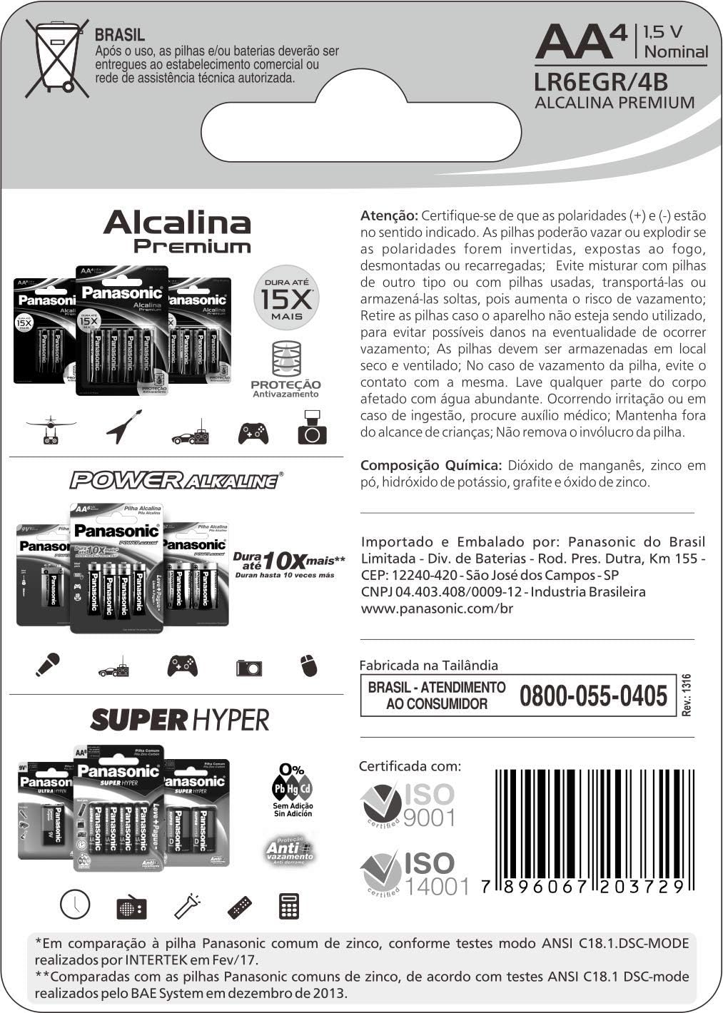 Panasonic Pilha Alcalina Premium Aa Com 4 Lr6Egr/4B96