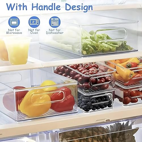 Miniatura 4 de Paquete de 9 cubos organizadores de refrigerador, 3 tamaños, almacenamiento de despensa transparente con asas para refrigerador, congelador