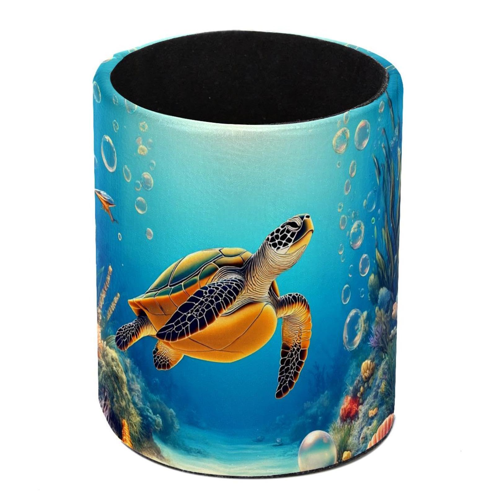 HEOEH Turtle Starfish Pen Holder for Desk, PU Leather Pencil Holder Pen Cup Marker Holder Makeup Brush Holders, Desk Accessories & Workspace Organizers for Home, Office