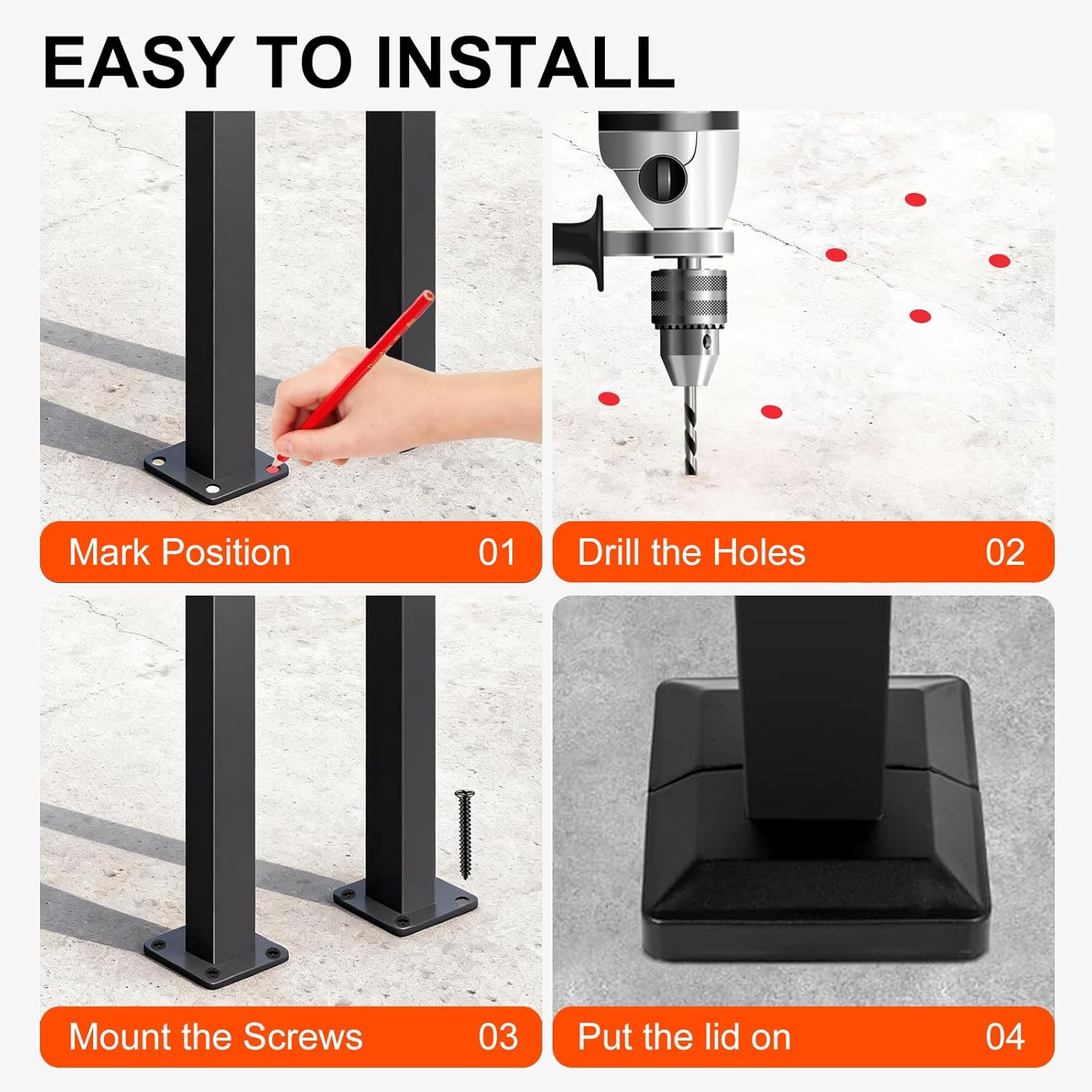 2Pcs U Shaped Staircase Handrails 35'' Height, Matte Black Wrought Iron Handrail, Rustproof Stair Railing for Indoor &Outdoor Use