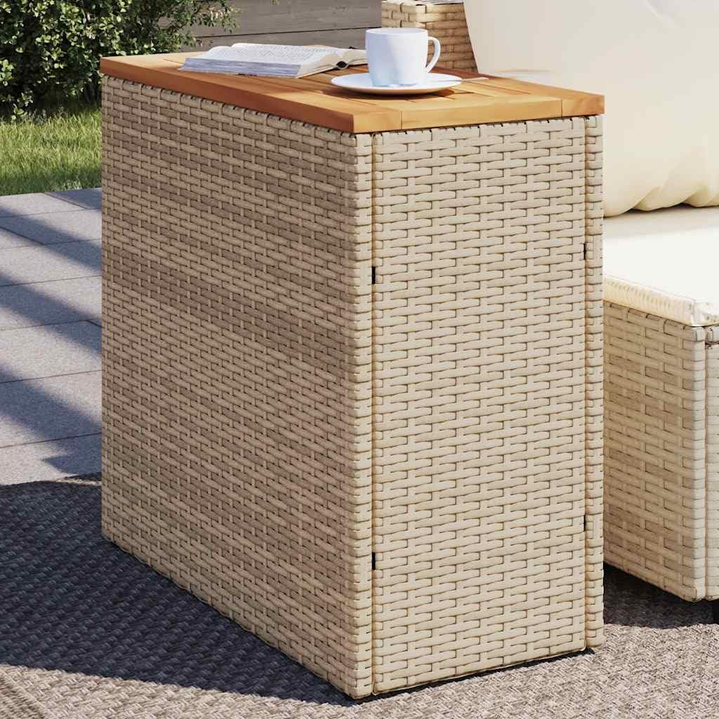 SXZenSpace Garden Side Table 58x27.5x55 cm Acacia Wood & Poly Rattan Surface, Weather-Resistant Outdoor Coffee for Patio, Balcony, Terrace Use