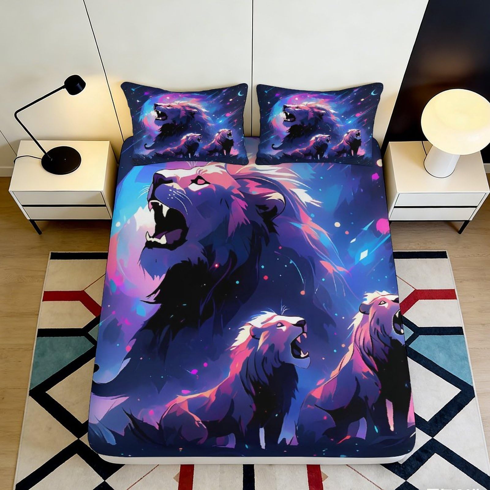 Jqzkxnhpbr Style-7 3D Printed Galaxy Lion Fitted Sheet Microfiber Soft Breathable Nebula Mattress Cover For Bedroom Guest Room Decor 90X200x25cm