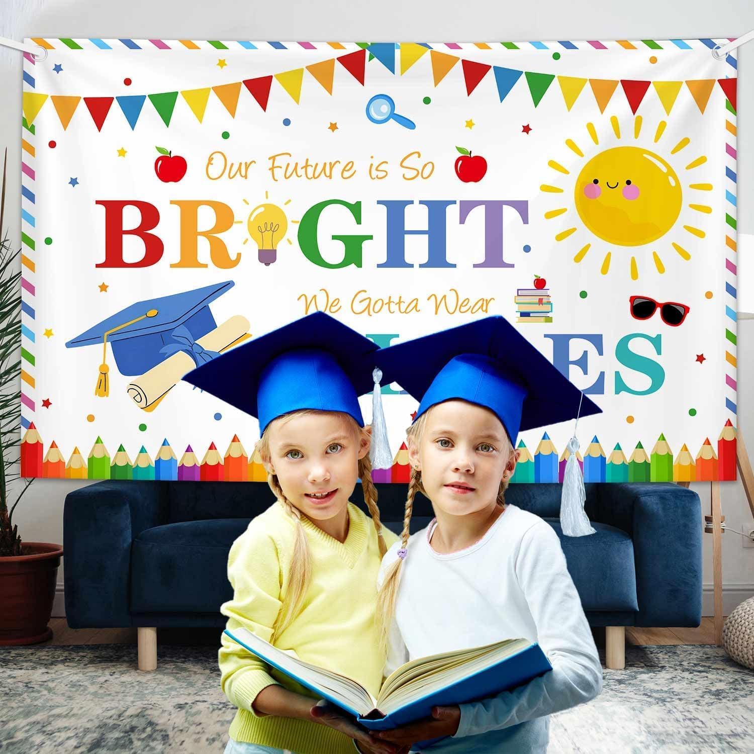 MEHOFOND Preschool Kindergarten Graduate Backdrop School Prom Party Decorations Bright Future Graduation Decor Congrats Class of 2026 Kids Congrats Grad Background Photo Props 8X6ft