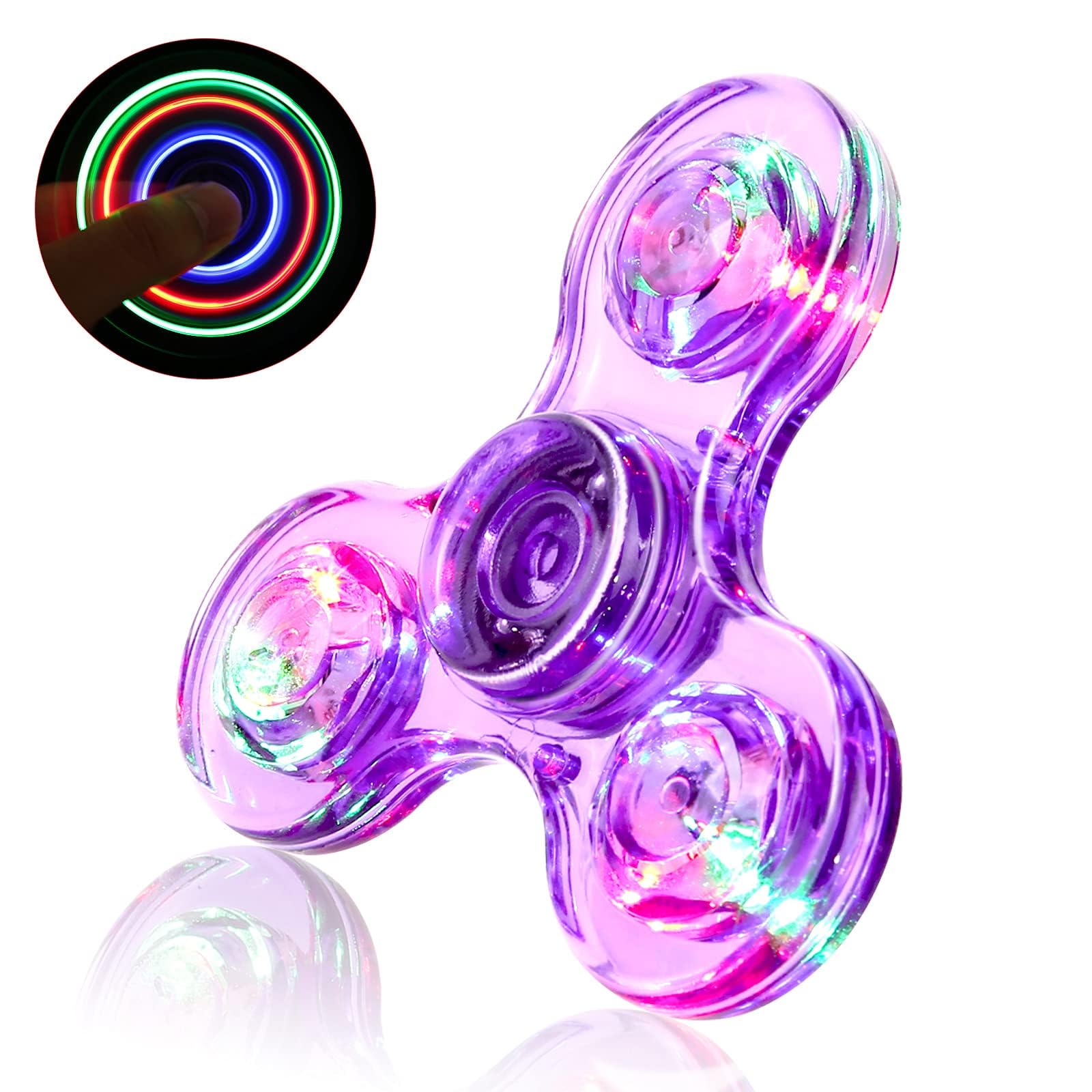 SCIONE Fidget Spinners,LED Light up Clear Fidget Toys, ADHD Anxiety Toys Stress Relief Reducer Spinners for Kids (Purple)