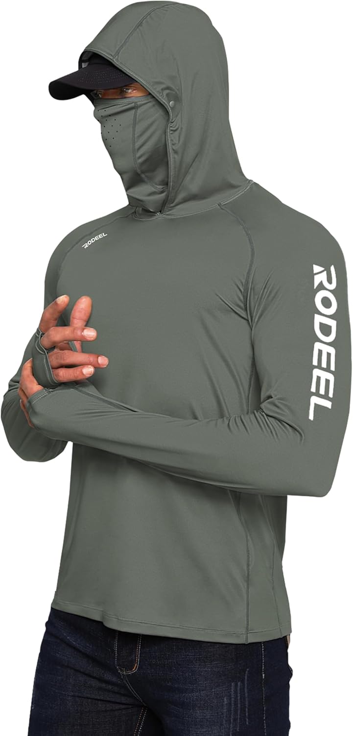 Rodeel Men's UPF 50+ Performance Fishing Hoodie, Long Sleeve Sun Protection Athletic Quick-Dry Breathable T-Shirt