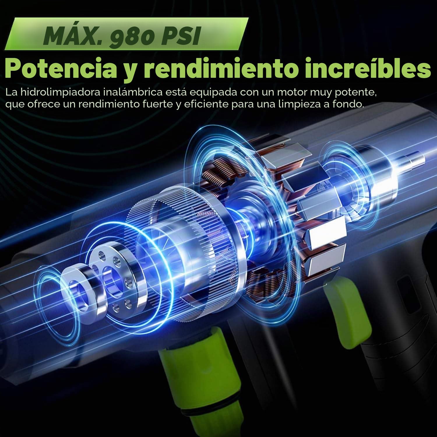 Limpiador de alta presión con batería, 120 bares, pistola de alta presión inalámbrica 300 l/h con boquilla 6 en 1 y manguera de 5 m, pistola de alta presión para lavar y riego de coche (2 baterías)