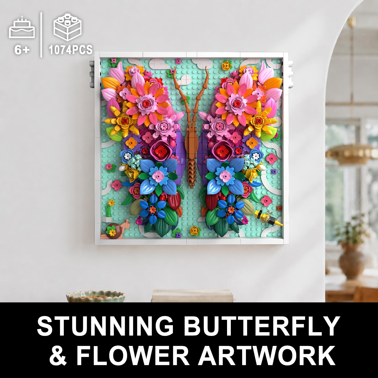 TYCOLE Botanicals 3D Motyl Kwiaty Budowa Rama 1074 Dorośli Dziewczyna | Sztuczne kwiaty oprawione dekoracje ścienne lub dekoracja biurka roślina prezent świąteczny urodziny i nowy dom
