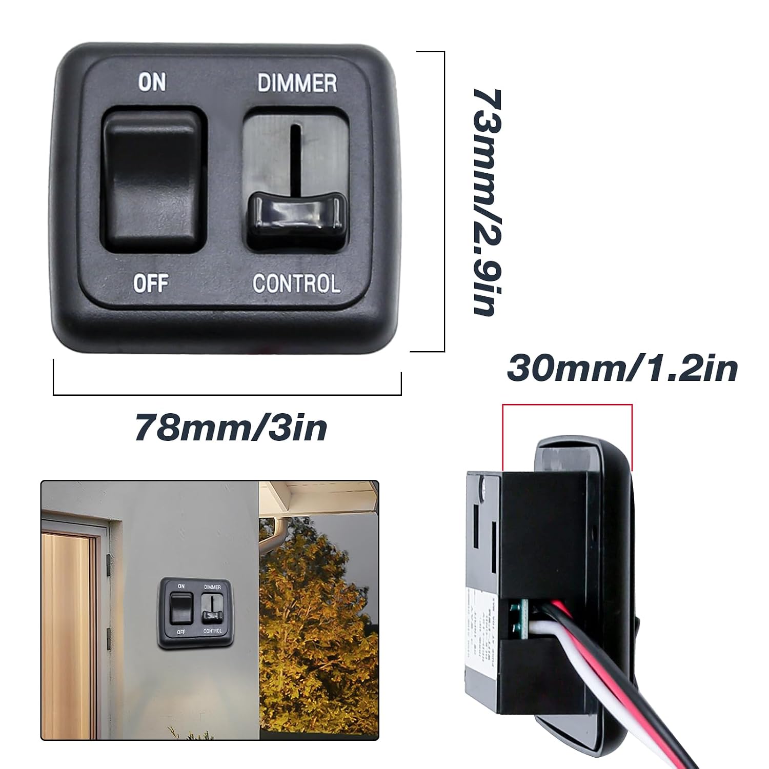 RV Dimmer Switch 12V DC for LED Halogen Incandescent for Marine, Strip Lighting, Auto, Truck