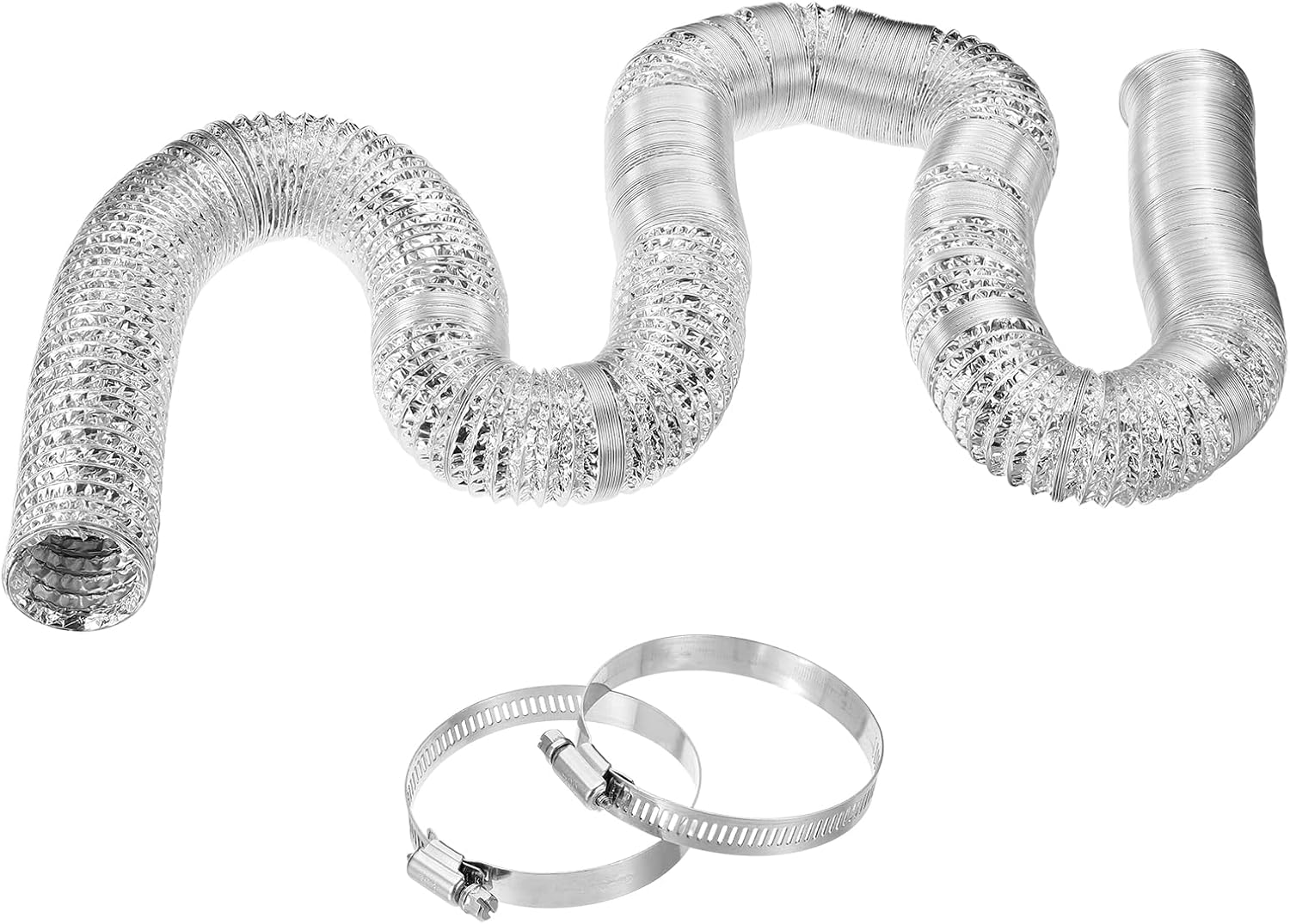 PATIKIL 7 Feet Dryer Vent Hose, 3 Inch Diameter Flexible Aluminum Ducting Flex Air Ducting Dryer Vent 2 Clamps Included for Heating Ventilation Air Conditioning, Silver