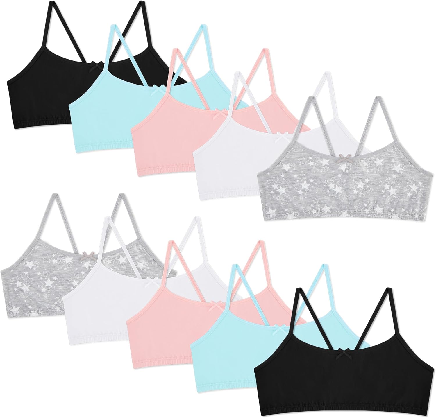 10 Pack Cotton Girls Training Bras - Racerback Crop Cami Training Bras for Girls