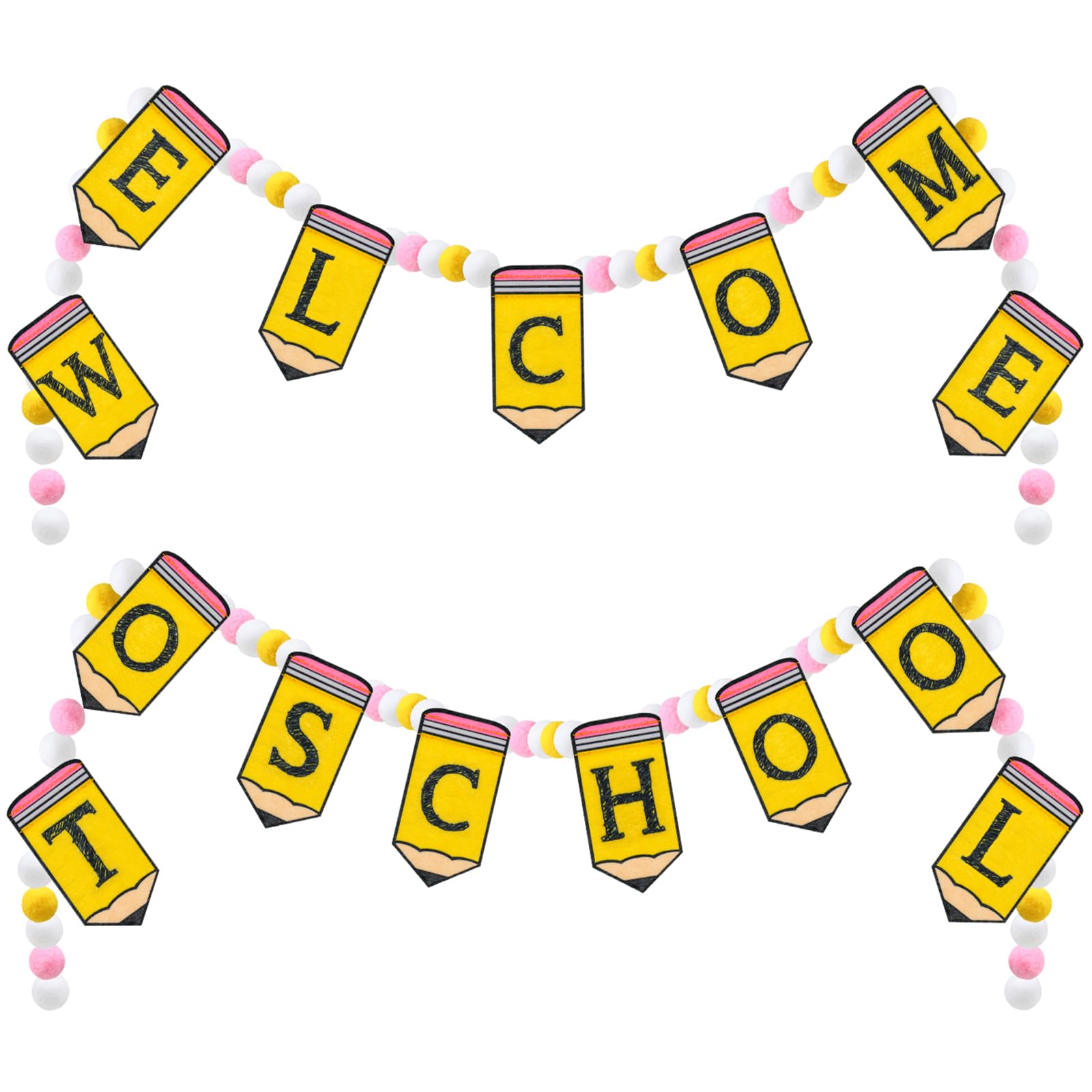 Mindsoft 4 Pcs Felt Pencil Garland 8.2 ft Pencil Classroom Decor Back to School Banner Cute Pom Pom Garland Hanging Felt Ball for First Day of School
