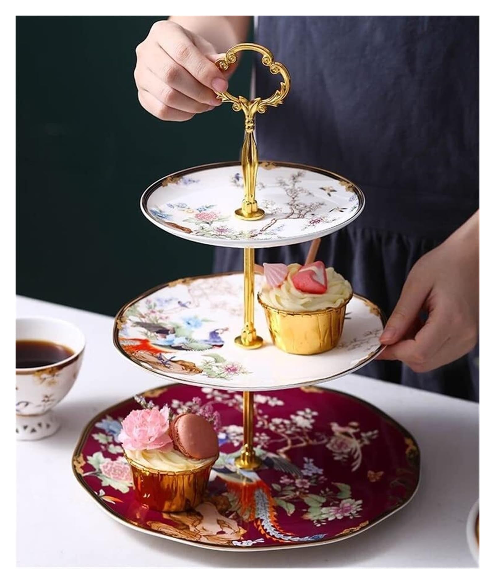 Taca Na Przekąski, Porcelanowy Talerz Na Ciasto, Deser, Owoce, 3 Szt., Zestaw Naczyń Kuchennych, Prezent Ślubny Z Miskami Sałatkowymi,Red-One Size
