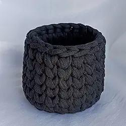 Cachepot, Cesto de Crochê, Fio de Malha, Decoração - Afaty Ateliê (Preto, P)