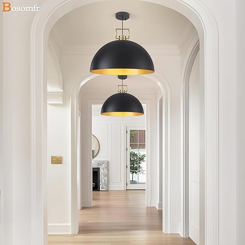 Miniatura 3 de Lámpara colgante vintage de 19.7 pulgadas, lámpara colgante industrial de cúpula negra y dorada, lámpara de araña grande para isla de cocina,
