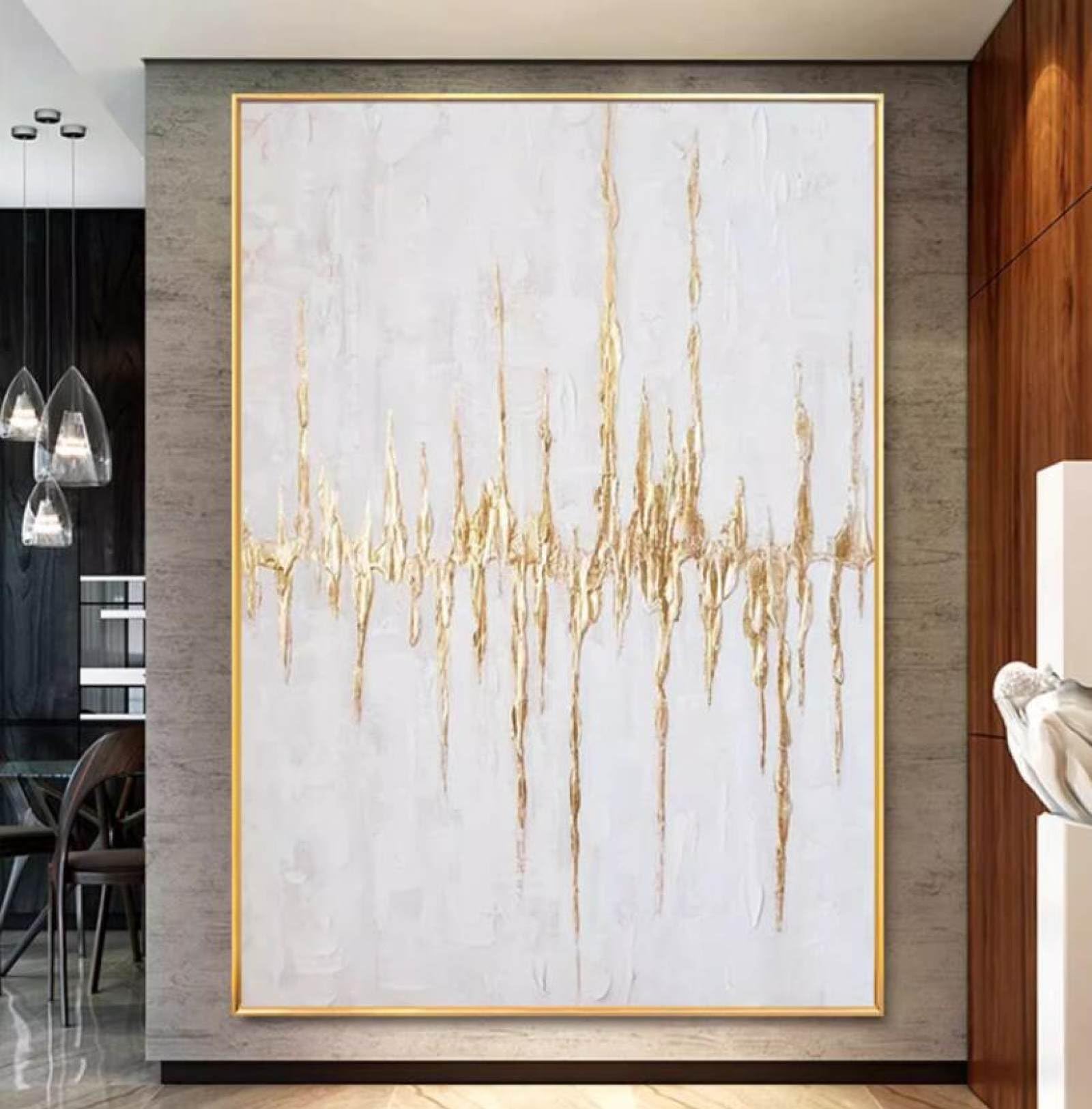 Peinture à l'huile faite à la main grand horizon doré abstrait moderne de luxe sur toile