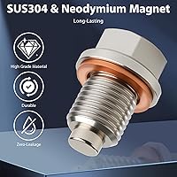 Vista 2 de Tapón de drenaje de aceite magnético de acero inoxidable M14 x 1.5, tuerca perno de drenaje del cárter con junta de cobre y arandela aplastante