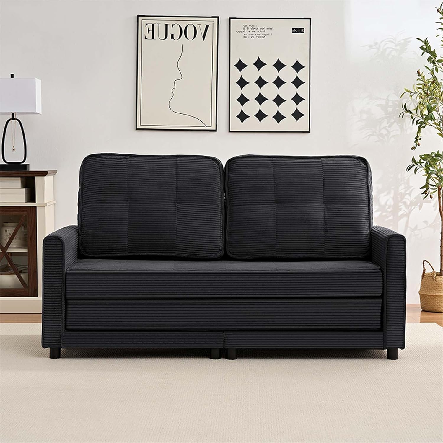 Mjkone 63" W 2 in1 Futon Folding Sofa Bed Sleeper, Pull Out Couch Small Love Seat Sleeper Bed Futon for Small Spaces, Fold Out Floor Gaming Couch with Side Pockets for Living Room, Home, Office, Grey