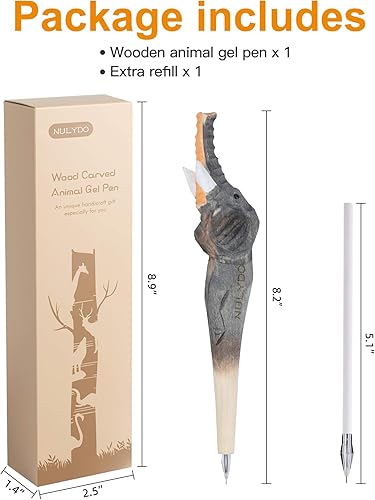 Miniatura 7 de Bolígrafo de gel de animales tallados en madera 100% hecha a mano  Elefante, lindo material escolar estacionario, suministros de oficina, bolígrafo