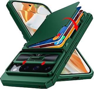CENMASO for Google Pixel 9 Pro Case/Pixel 9 Case with Card Holder (4 Cards) & Sliding Camera Cover & Kickstand【RFID Blocking】 Full-Body Shockproof Wallet Phone Case for Pixel 9/9 Pro-Green