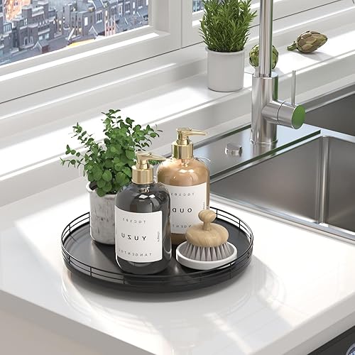 Miniatura 4 de Bandeja de baño de madera de roble de 12 pulgadas para mostrador, bandeja de tocador para perfumes, loción, velas, maquillaje, joyería, fregadero,