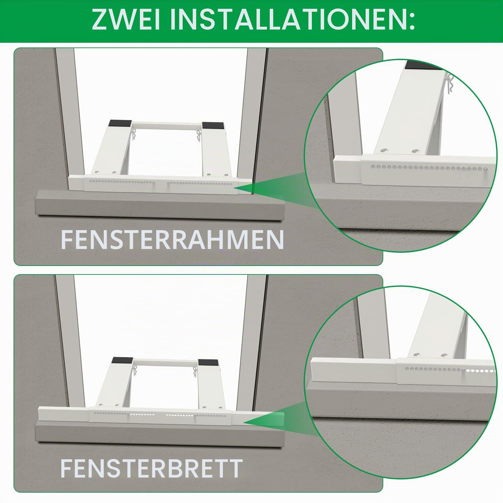 Fenster-Klimaanlagen-Halterung, Universell, bis zu 90 kg, Weiß, Epoxid beschichtet, Legierter Stahl, Fenstermontage, kein Bohren erforderlich