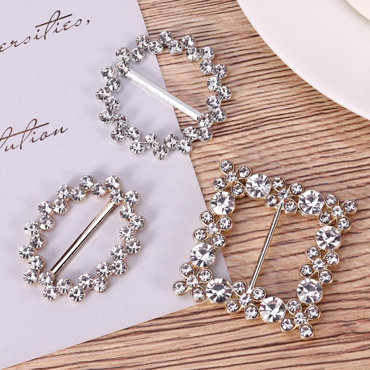 BESTOYARD Pearl Rhinestone Clothing Corner Knotted Buckle 3-Pack Decorative Buckles for T-Shirt Dress Accessories Bridal Bridesmaid 1.37X1.37 Inch
