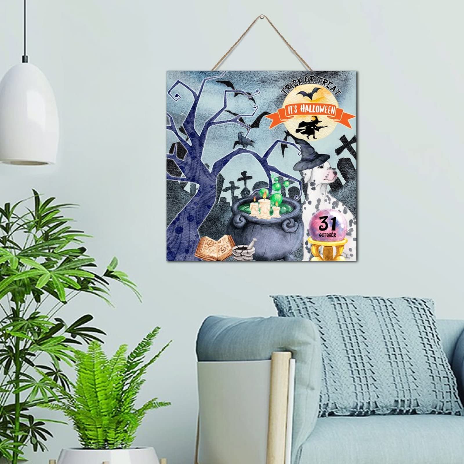 Plaque en bois Trick Or Treat pour décoration murale Halloween moderne salon 30cm