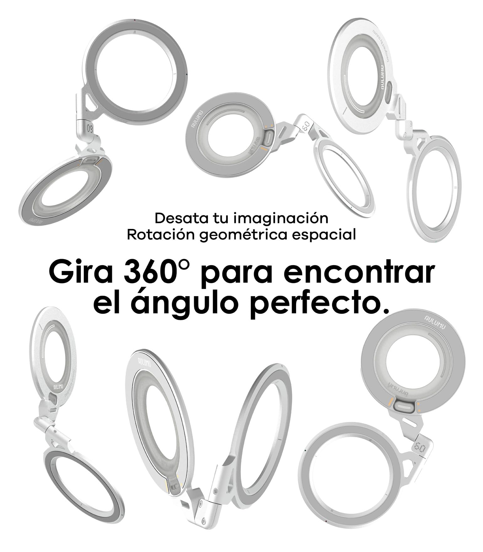 Aulumu G09 Soporte de Anillo Magnético para MagSafe | Rotación 360° | Anillo de Metal | Imán Doble | Agarre y Soporte para Móvil | Compatible con iPhone 17/16/15/14/13/12 | Negro
