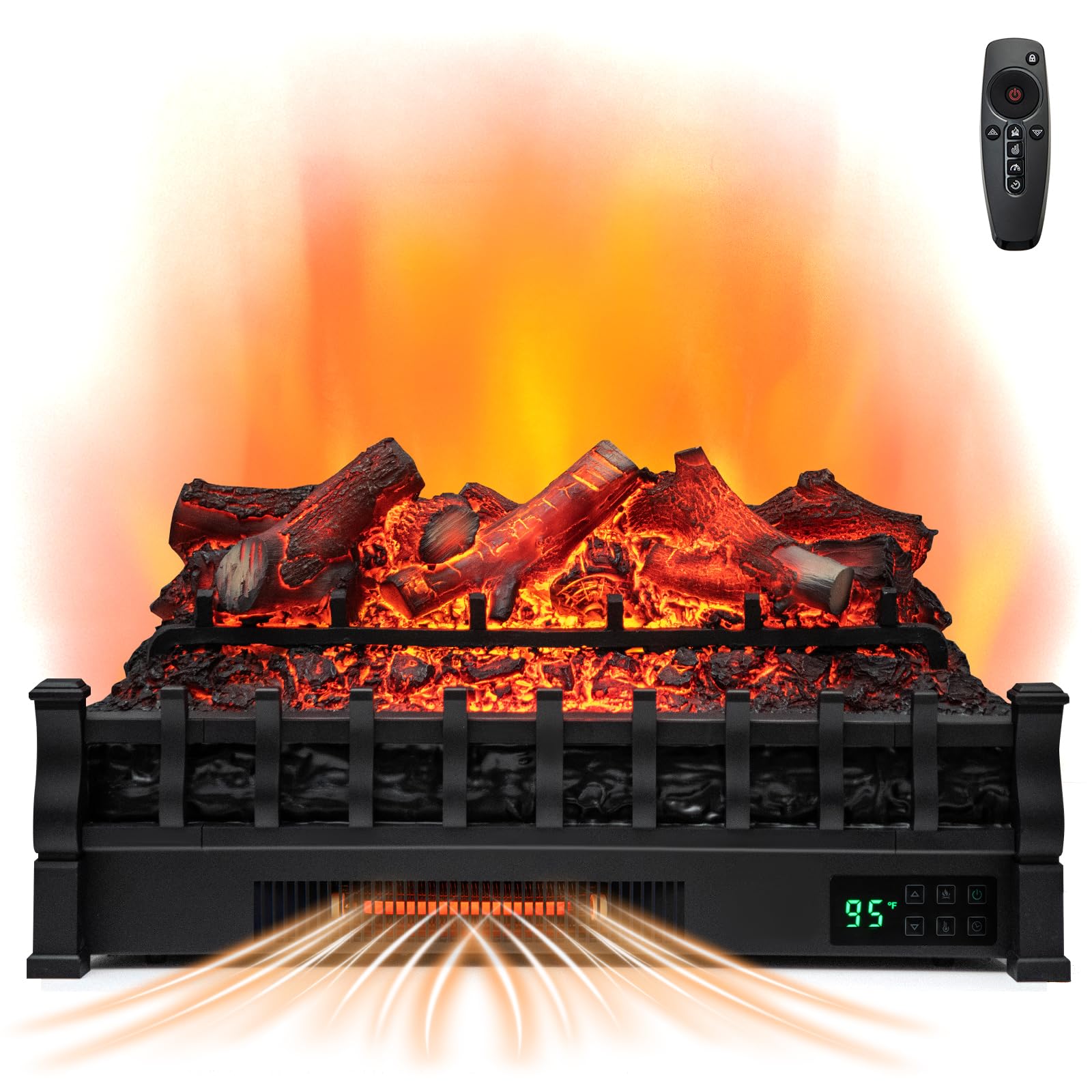 COSTWAY Eternal Flame Electric Fireplace Log, Lemonwood Ember Bed, 26-inch Infrared Electric Fireplace Heater Insert with Remote and Thermostat Control, 8H Timer, 5 Flame Modes & Brightness, 1500W