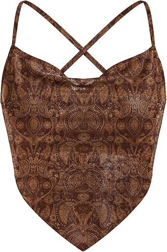 Clarisbelle Summer Womens Spaghetti Strap Ruched Mesh Cami Y2K Backless Cowl Neck Sleeveless Crop Top