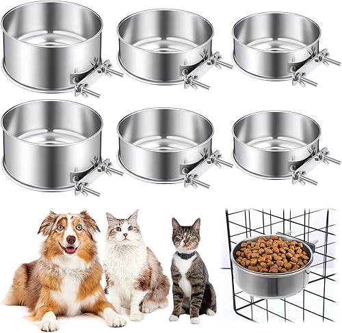 Nuenen Tazón de agua para perros y mascotas, 6 unidades, sin derrames, cuenco de agua y comida de acero inoxidable para colgar gatos, plato con