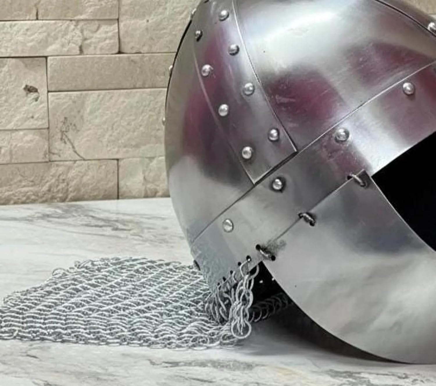 Medieval Steel Wearable Viking Helmet with Chainmail Coif | Full Face Handmade Armor Helmet for Costume, LARP, Cosplay & Display | Adult Size 24–25 Inch Circumference