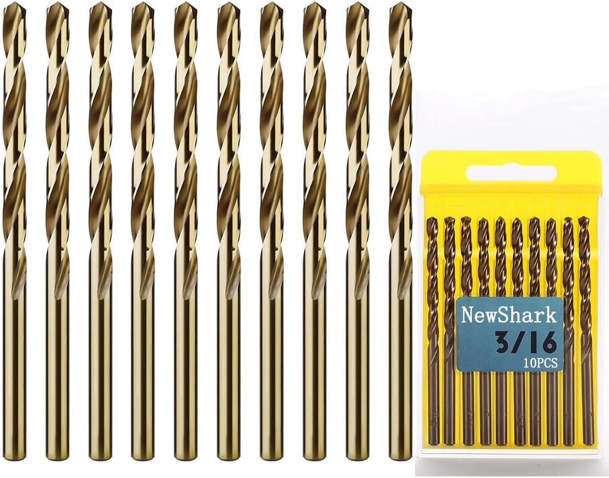 3/16" Cobalt Drill Bits, 10 Pack of M35 HSS Metal Drill Bit Set for Hard Metal, Stainless Steel, Cast Iron,Cobalt Drill Bits with Storage Case