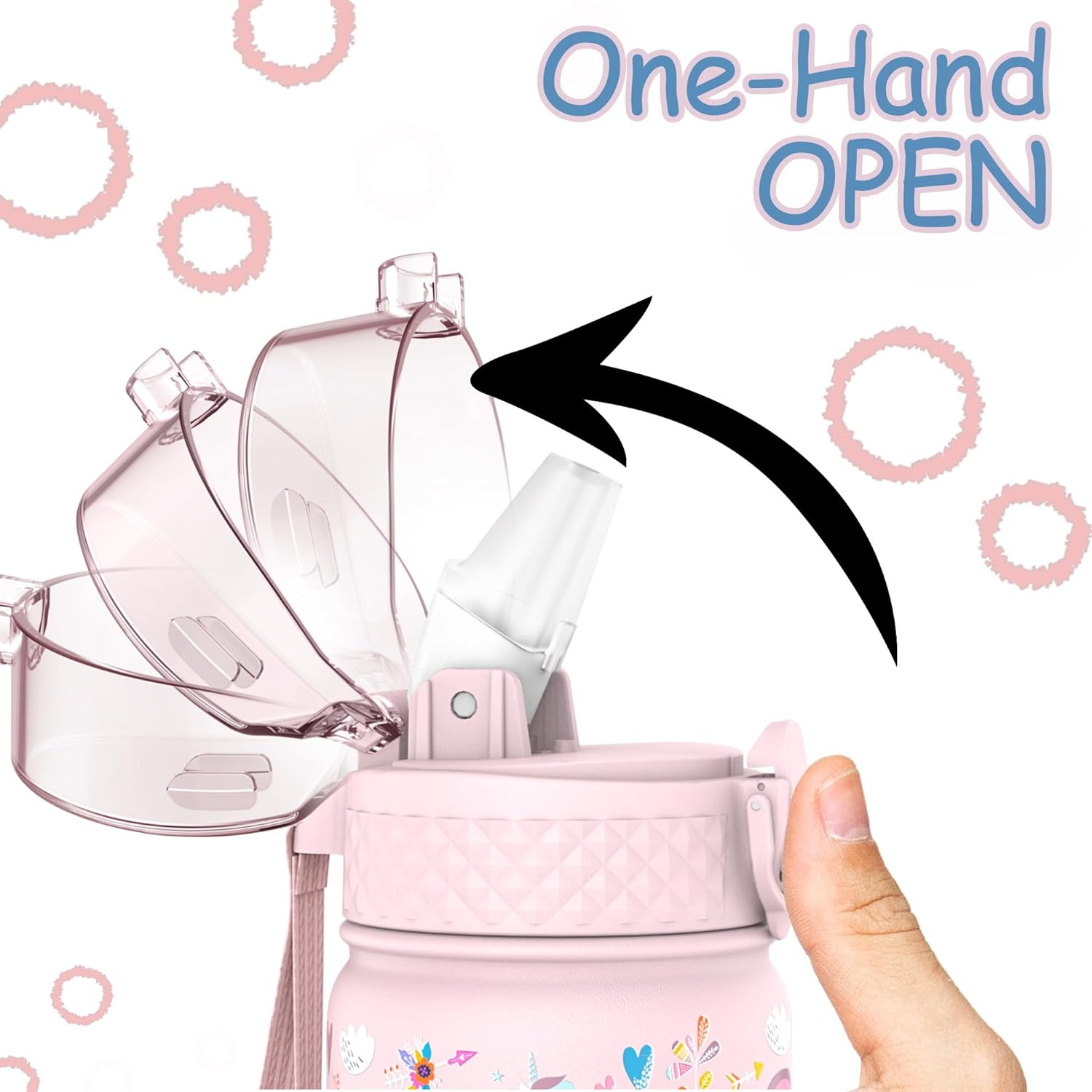 Kids Water Bottle, GOPPUS 14 oz Insulated Water Bottle with Straw, Double Vacuum Leakproof, BPA Free, for Boys and Girls,Pink Unicorn - Image 4