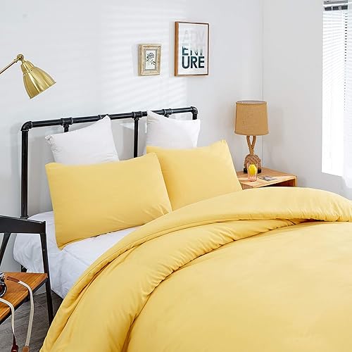Miniatura 3 de Pureant Juego de edredón de color amarillo brillante, tamaño Queen, color amarillo claro, suave, saludable, ligero, amarillo, para mujeres y niñas,