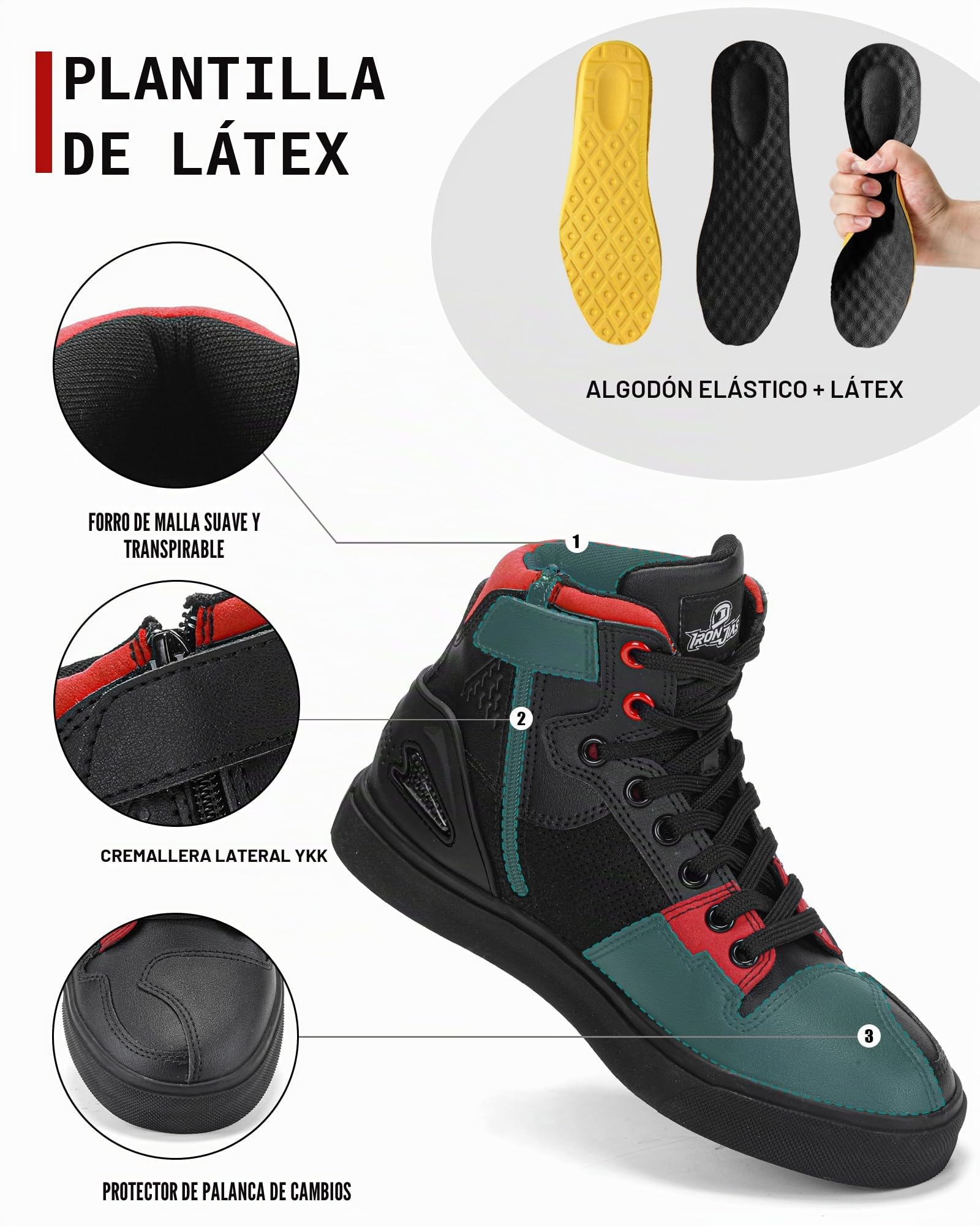 Grapelet Botas Moto Hombre,Zapatos de Moto Transpirables para el Tobillo Almohadilla de Cambio Cremallera Lateral Suela Antideslizante Informal Negro