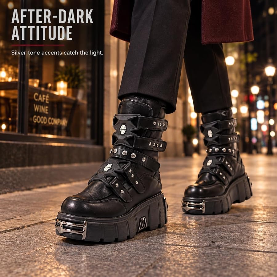 Amazon.com | PU Leather Y2K Grunge Punk Platform Height Increase