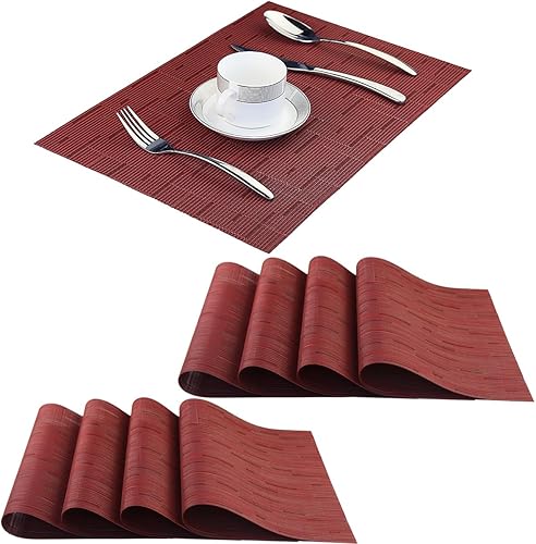 Miniatura 321 de PIGCHCY Juego de 6 manteles individuales beige de vinilo PVC duraderos para mesa de comedor, manteles individuales resistentes al calor, Beige -