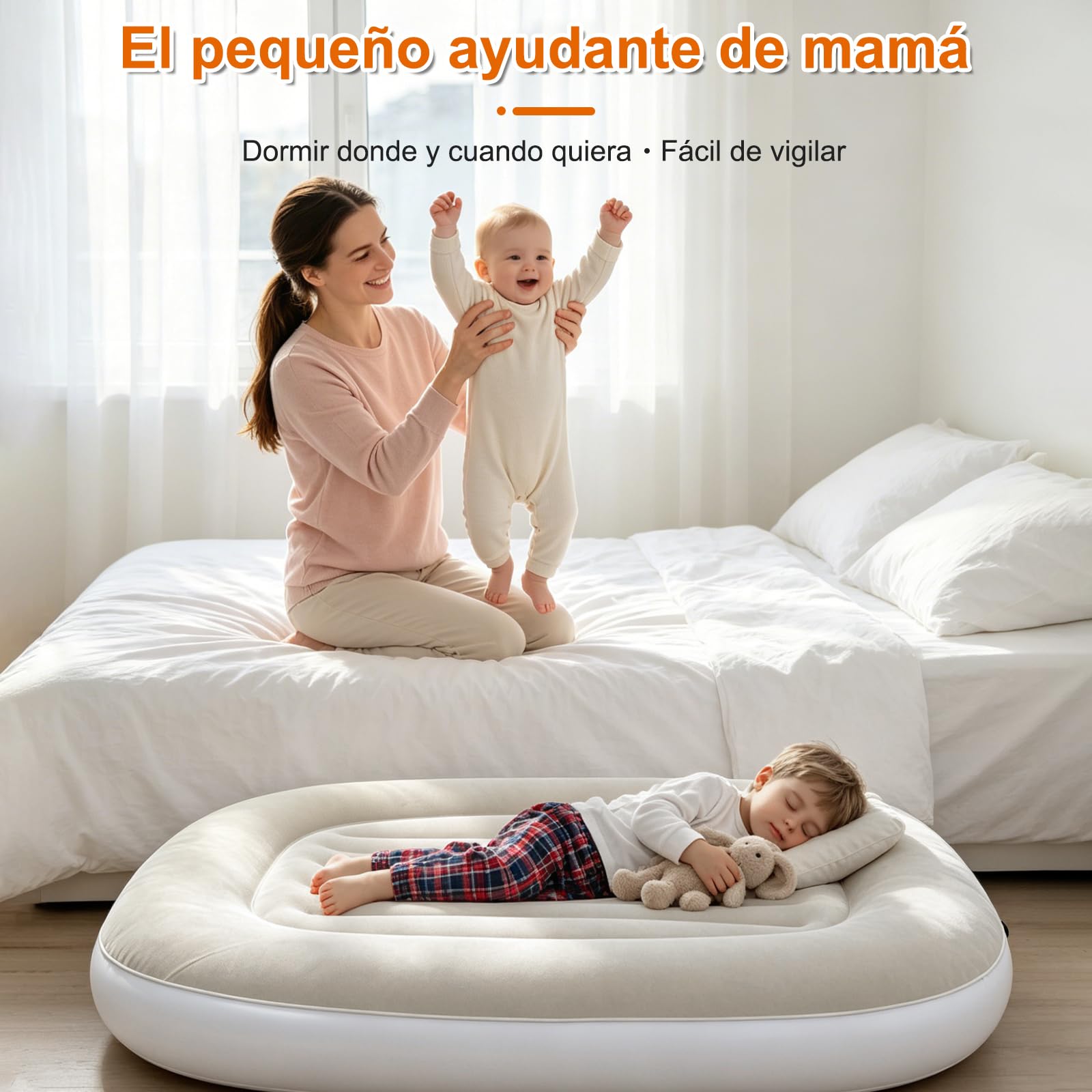 Cama de aire para niños, cuna inflable, colchón de aire portátil para niños con bomba de mano