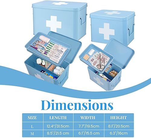 Miniatura 6 de Flexzion Kit organizador de suministros de caja de medicamentos de primeros auxilios, caja rígida de metal azul de 13 pulgadas con bandeja