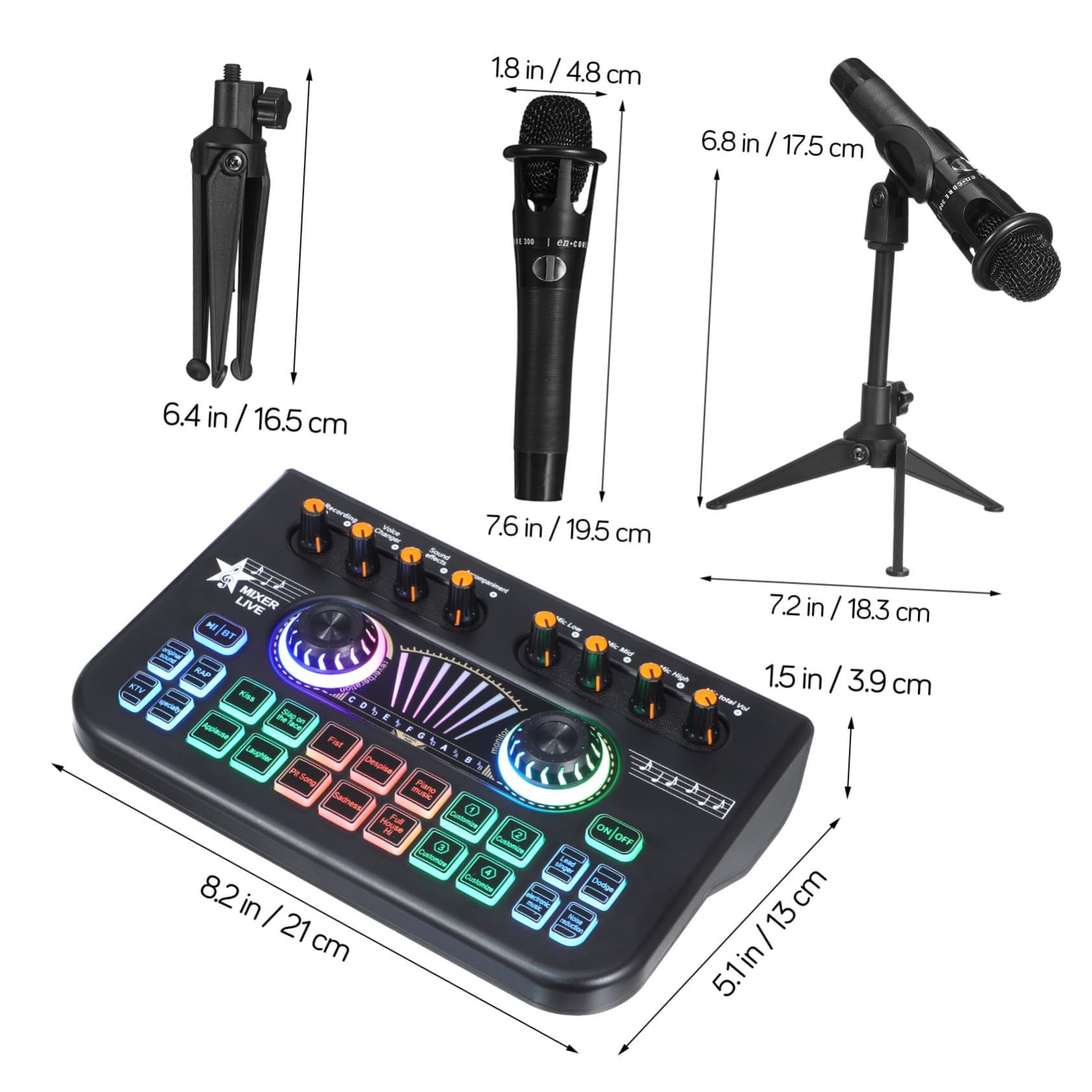 Yardwe Live Soundkarte mit Audiomixer und Stimmverzerrer Professionelles Podcast Mikrofon Bundle Metall und Kunststoff für Live Streaming und Musikaufnahme