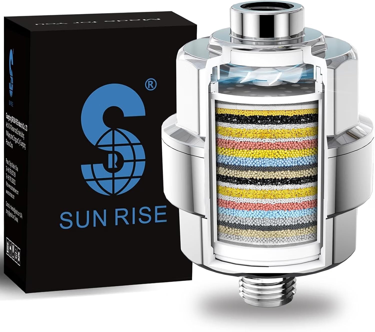 SR SUN RISE Shower Head Filter for Hard Water- 20 Stage Shower Filter with Vortex -Newest Version - High Output Water Softener to Remove Chlorine and Fluoride - Soft Water Filtered with Vitamin C E