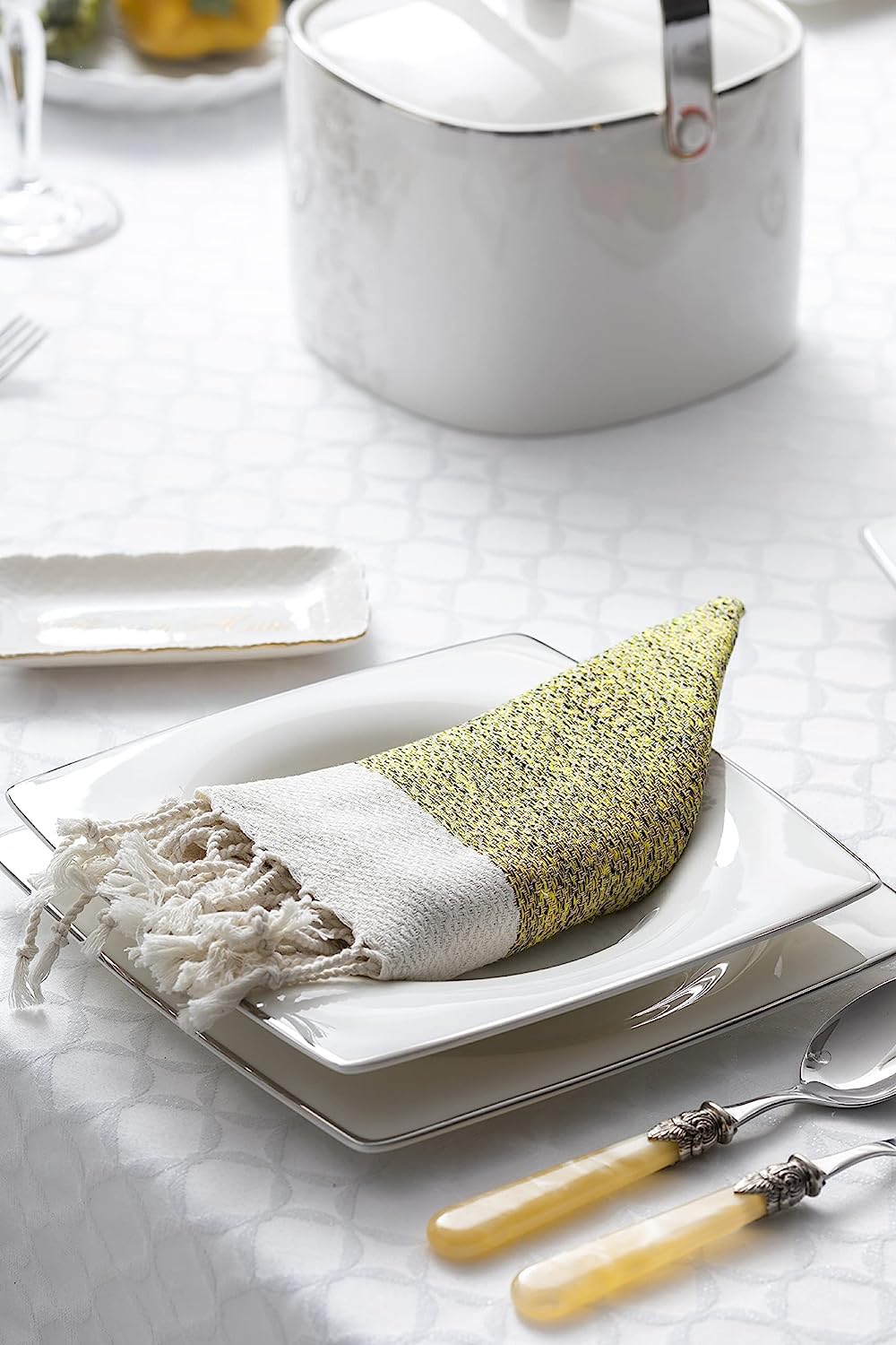 Smyrna oryginalny turecki zestaw 6 serwetek | 100% bawełna, 45 x 45 cm | dekoracyjne serwetki stołowe w stylu boho na stół w jadalni | uniwersalna serwetka materiałowa na kolację, ślub i imprezy (żółta)