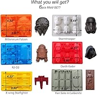 Vista 6 de Molde en forma de Star War, juego de 6 moldes flexibles de silicona para amantes de Star Wars, robots, decoración de pasteles de cumpleaños, moldes